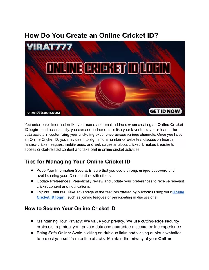how do you create an online cricket id