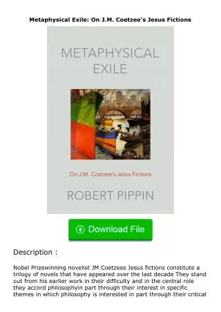 Pdf⚡(read✔online) Metaphysical Exile: On J.M. Coetzee's Jesus Fictions