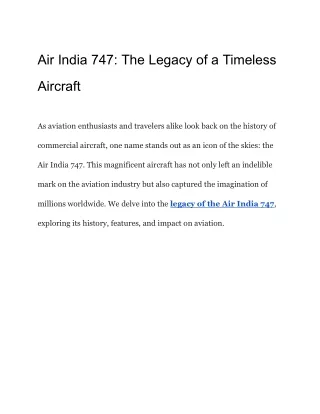 Air India 747_ The Legacy of a Timeless Aircraft