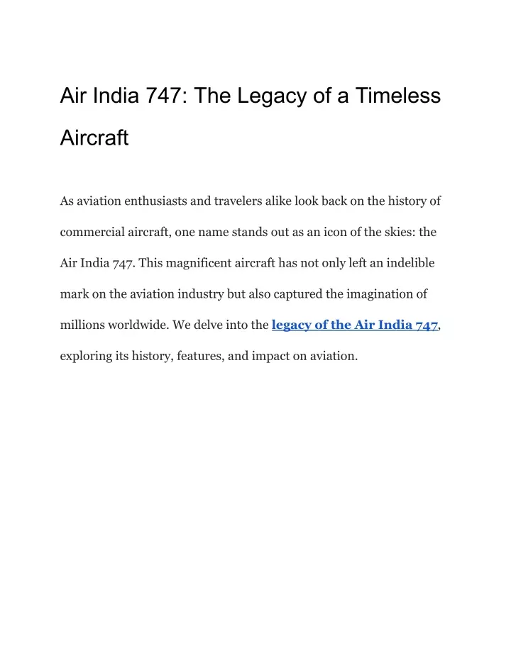 air india 747 the legacy of a timeless