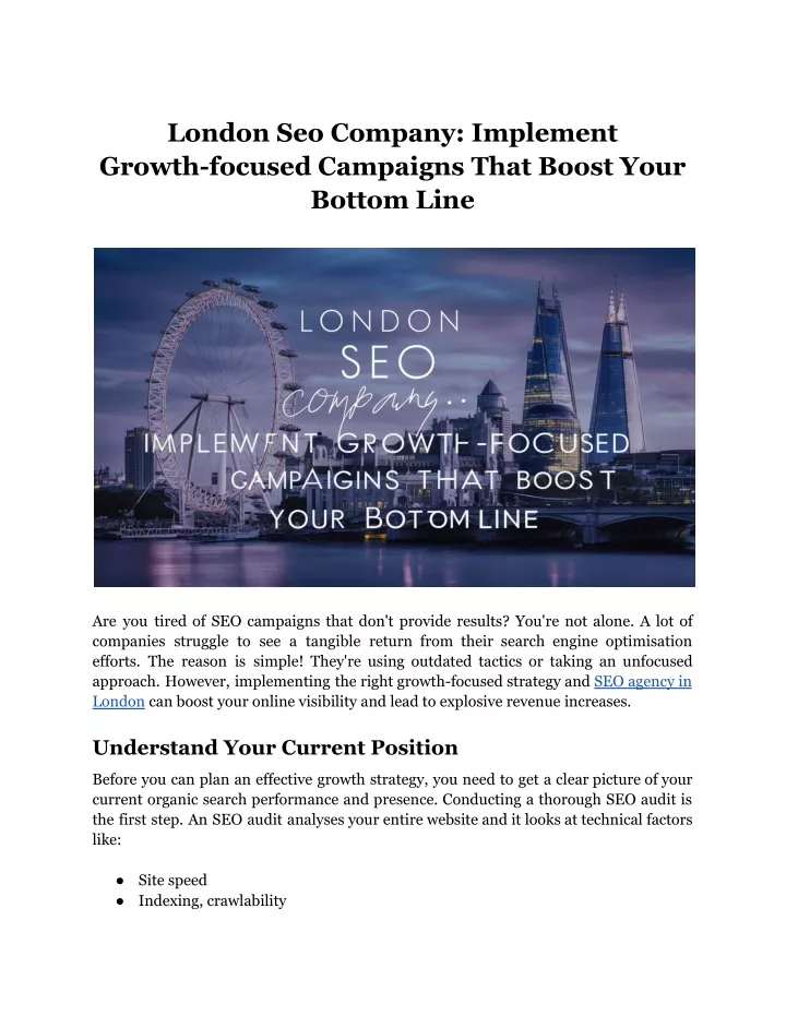 london seo company implement growth focused