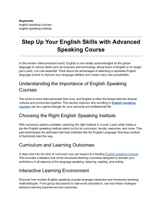 Step Up Your English Skills with Advanced Speaking Course