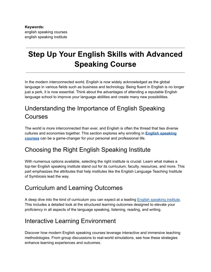 keywords english speaking courses english