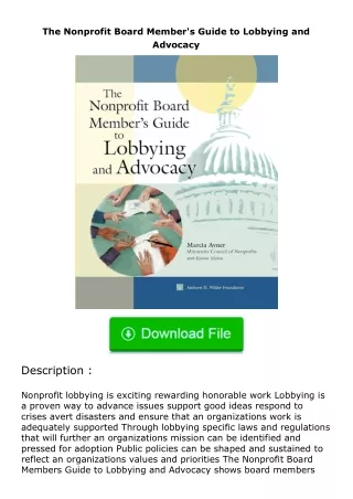 PDF✔Download❤ The Nonprofit Board Member's Guide to Lobbying and Advocacy