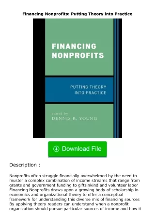 Download⚡PDF❤ Financing Nonprofits: Putting Theory into Practice