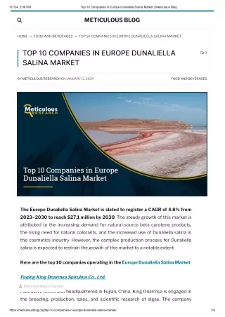 Top 10 Companies in Europe Dunaliella Salina Market