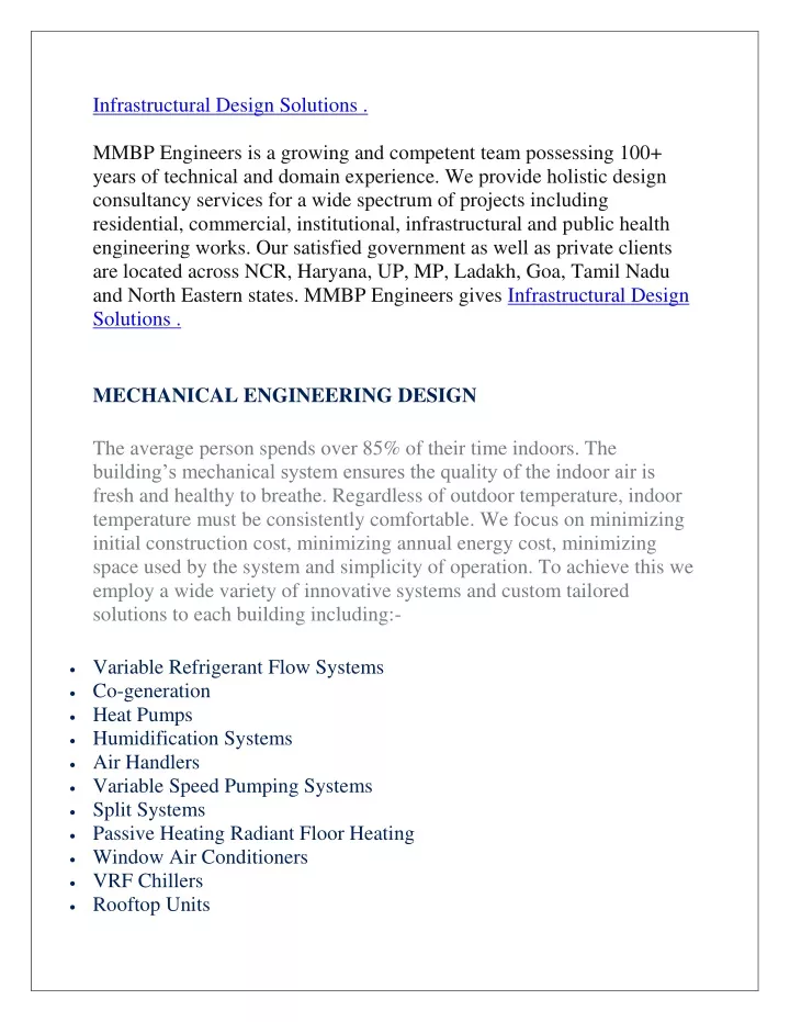 infrastructural design solutions mmbp engineers