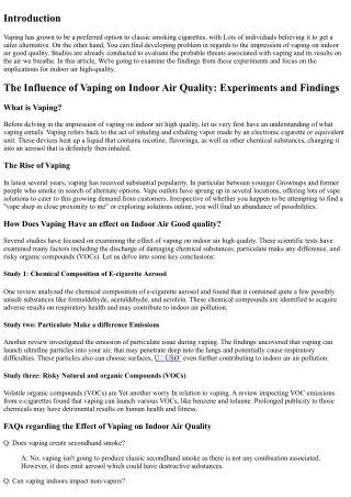 The Affect of Vaping on Indoor Air High-quality: Scientific tests and Results