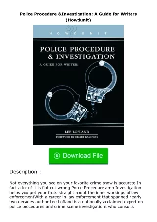 ❤PDF⚡ Police Procedure & Investigation: A Guide for Writers (Howdunit)