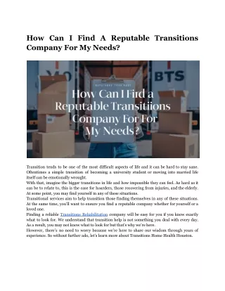 how can i find a reputable transitions company