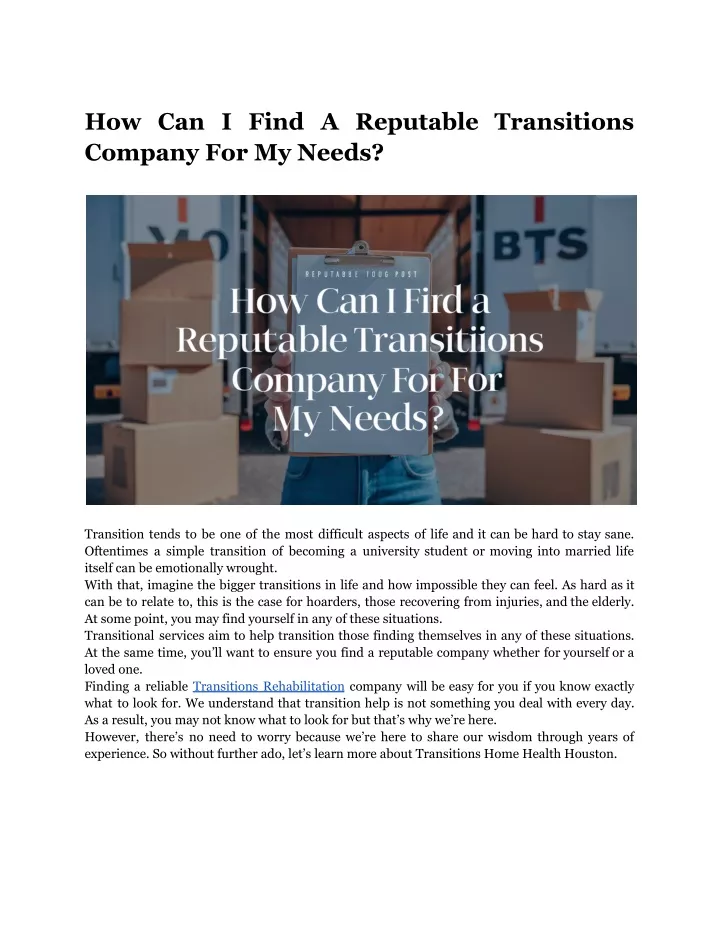how can i find a reputable transitions company