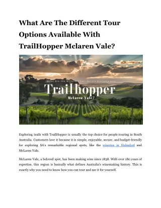 What Are The Different Tour Options Available With TrailHopper Mclaren Vale