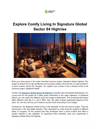 Explore Comfy Living In Signature Global Sector 84 Highrise