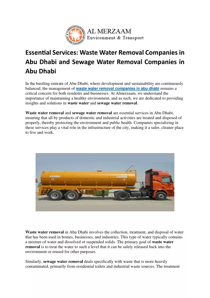 essential services waste water removal companies
