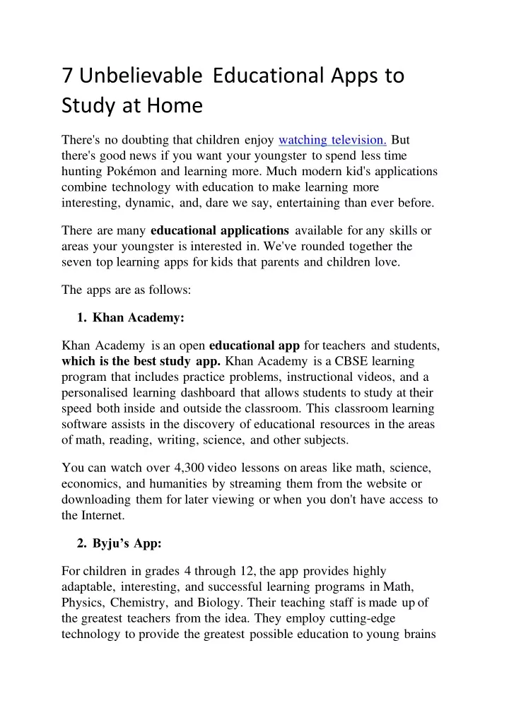 7 unbelievable educational apps to study at home