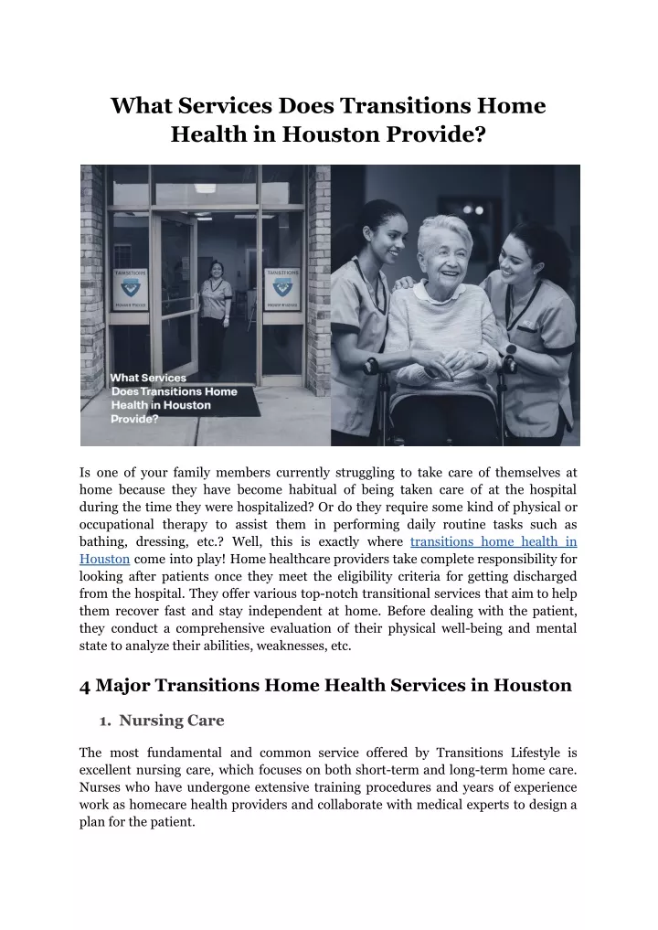 what services does transitions home health