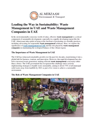 Leading the Way in Sustainability Waste Management in UAE and Waste Management Companies in UAE