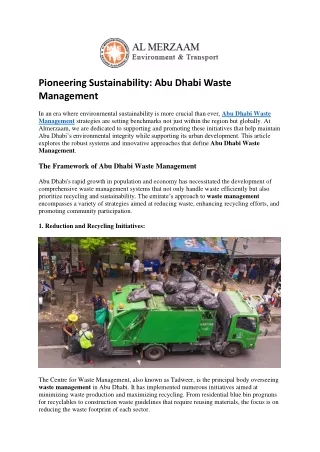 Pioneering Sustainability Abu Dhabi Waste Management