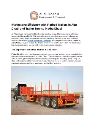 Maximizing Efficiency with Flatbed Trailers in Abu Dhabi and Trailer Service in Abu Dhabi
