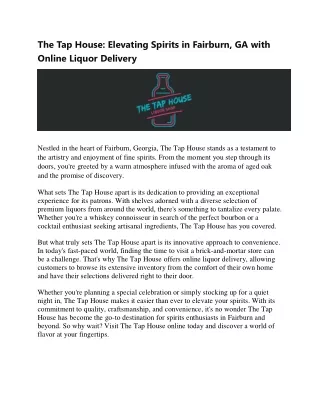 The Tap House: Elevating Spirits in Fairburn, GA with Online Liquor Delivery