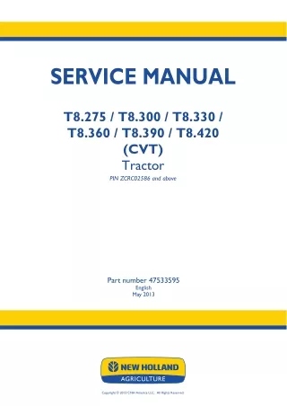 New Holland T8.275 (CVT) Tractor Service Repair Manual Instant Download