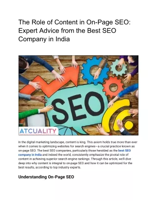 The Role of Content in On-Page SEO Expert Advice from the Best SEO Company India