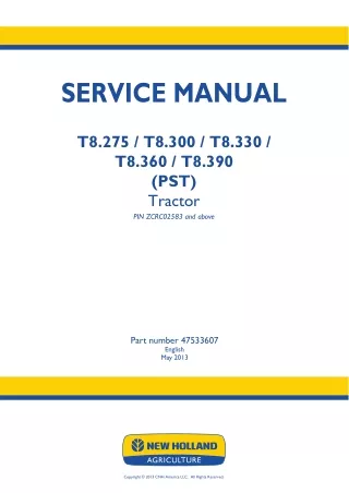 New Holland T8.275 (PST) Tractor Service Repair Manual Instant Download