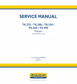 New Holland T8.275 Tractor Service Repair Manual Instant Download