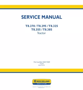 New Holland T8.295 Tractor Service Repair Manual Instant Download