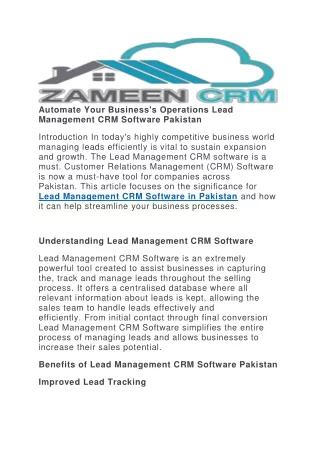 Lead Management CRM Software Pakistan