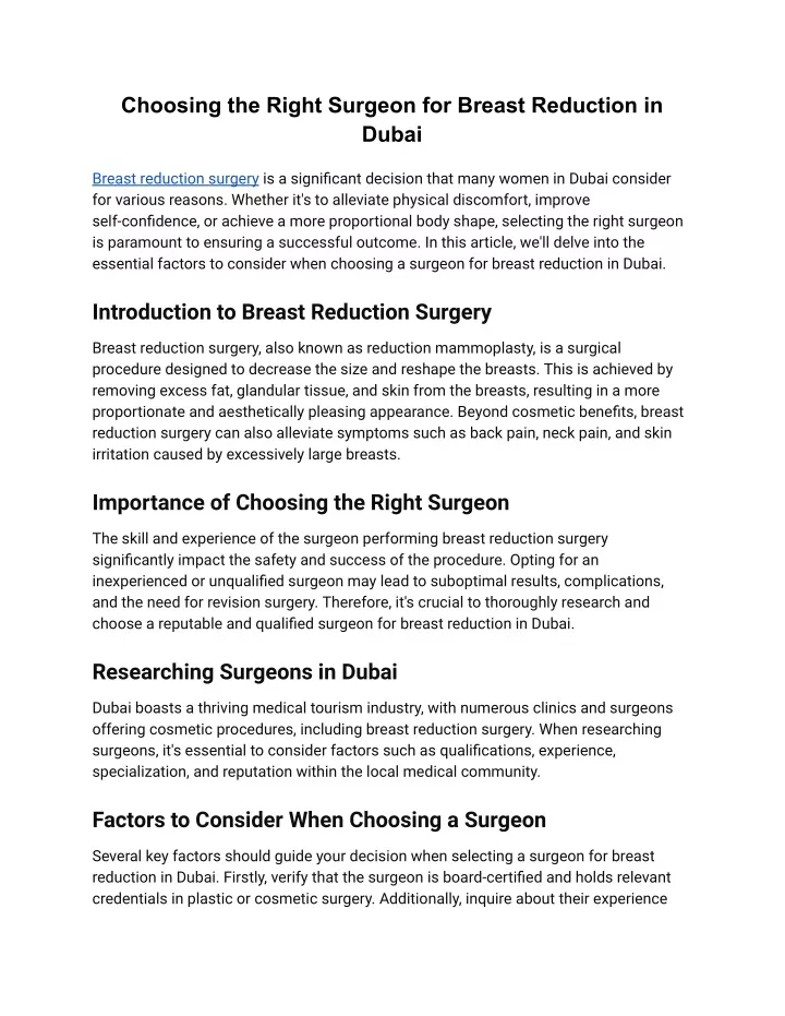 choosing the right surgeon for breast reduction