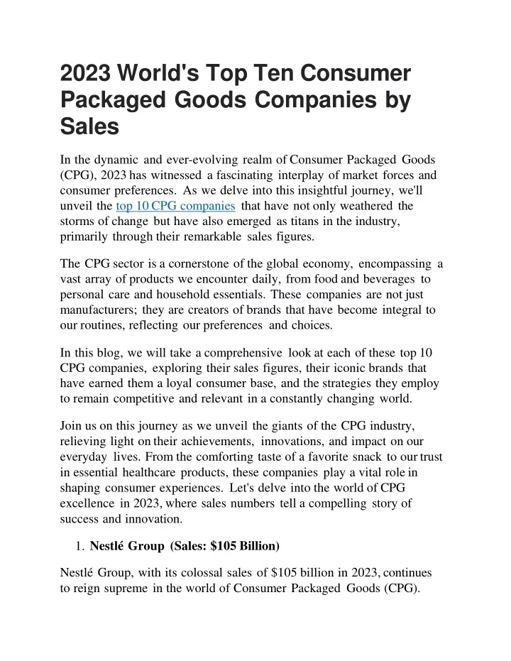 2023 world s top ten consumer packaged goods companies by sales