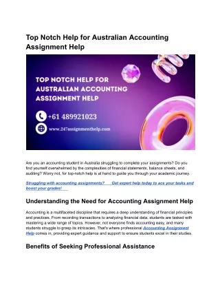Top Notch Help for Australian Accounting Assignment Help
