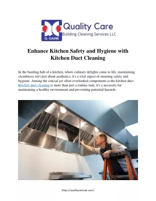 Enhance Kitchen Safety and Hygiene with  Kitchen Duct Cleaning