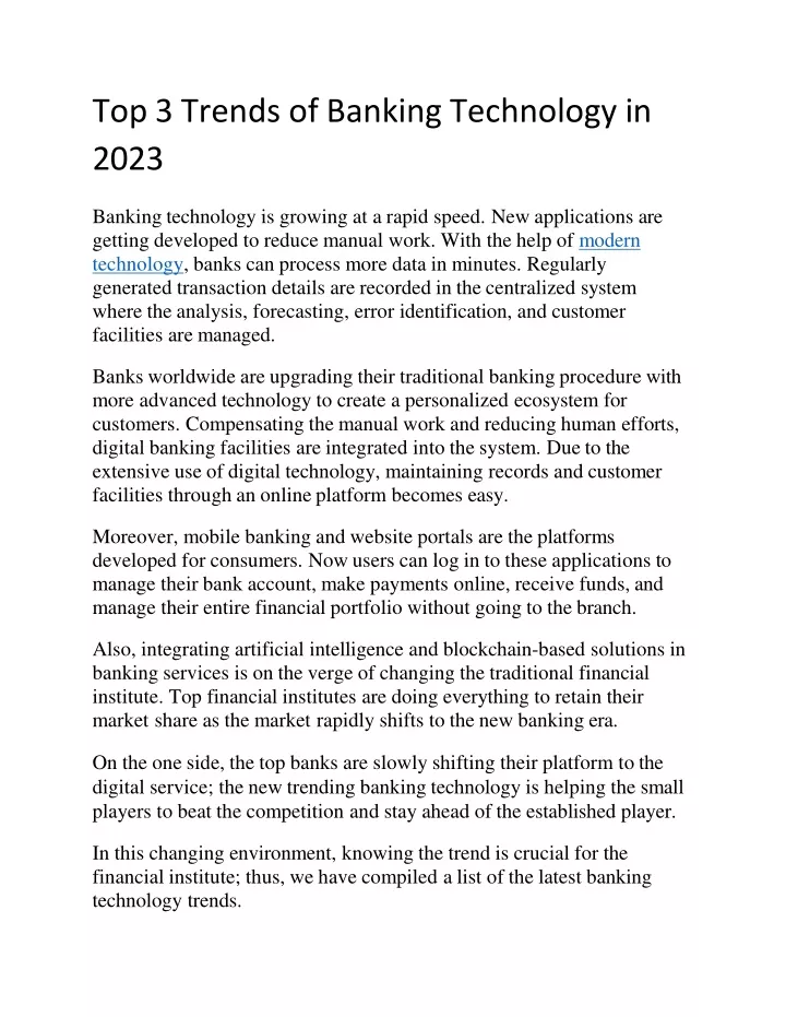 top 3 trends of banking technology in 2023