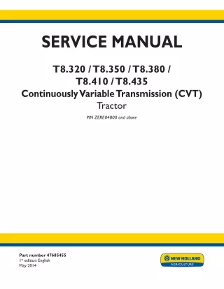 New Holland T8.320 696110727 CVT TIER 4b Tractor Service Repair Manual Instant Download [ZERE04800 - ]