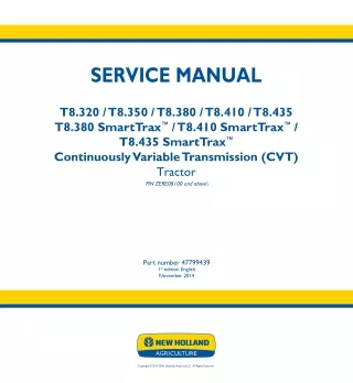 New Holland T8.320 696110729 CVT TIER 2 Continuously Variable Transmission (CVT) TIER 2 Tractor Service Repair Manual In