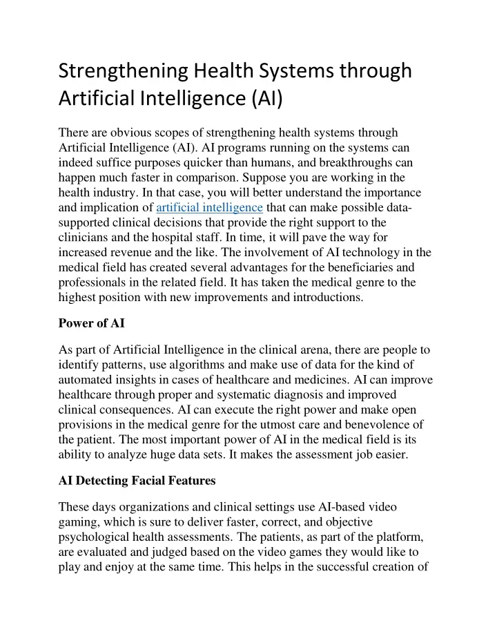 strengthening health systems through artificial intelligence ai
