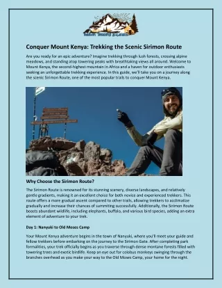 Conquer Mount Kenya and Trekking the Scenic Sirimon Route