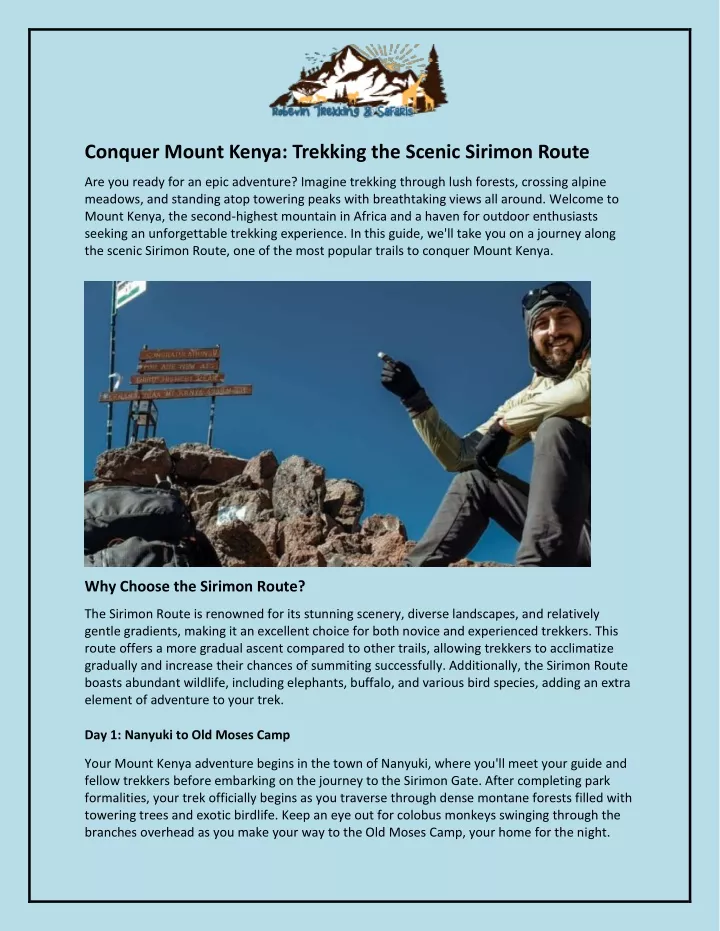 conquer mount kenya trekking the scenic sirimon