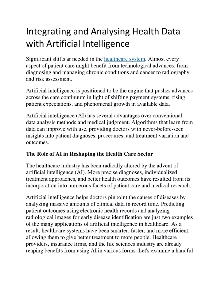 integrating and analysing health data with artificial intelligence