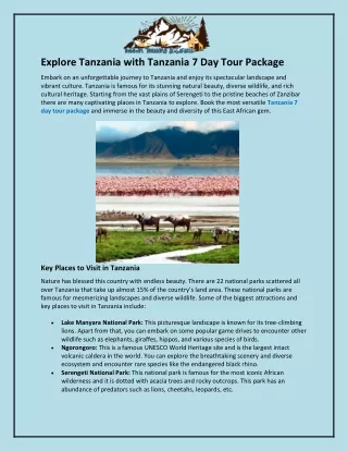 Explore Tanzania with Tanzania 7 Day Tour Package
