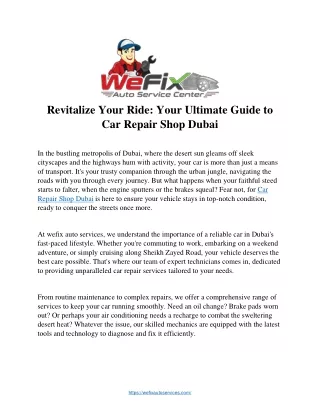 Revitalize Your Ride: Your Ultimate Guide to  Car Repair Shop Dubai