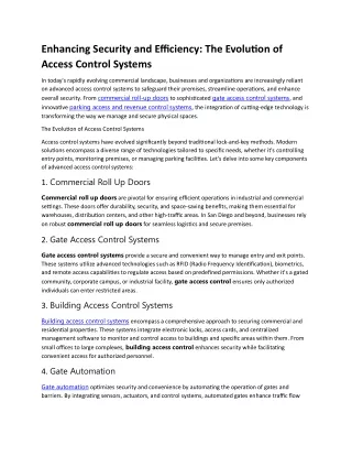 Enhancing Security and Efficiency The Evolution of Access Control Systems