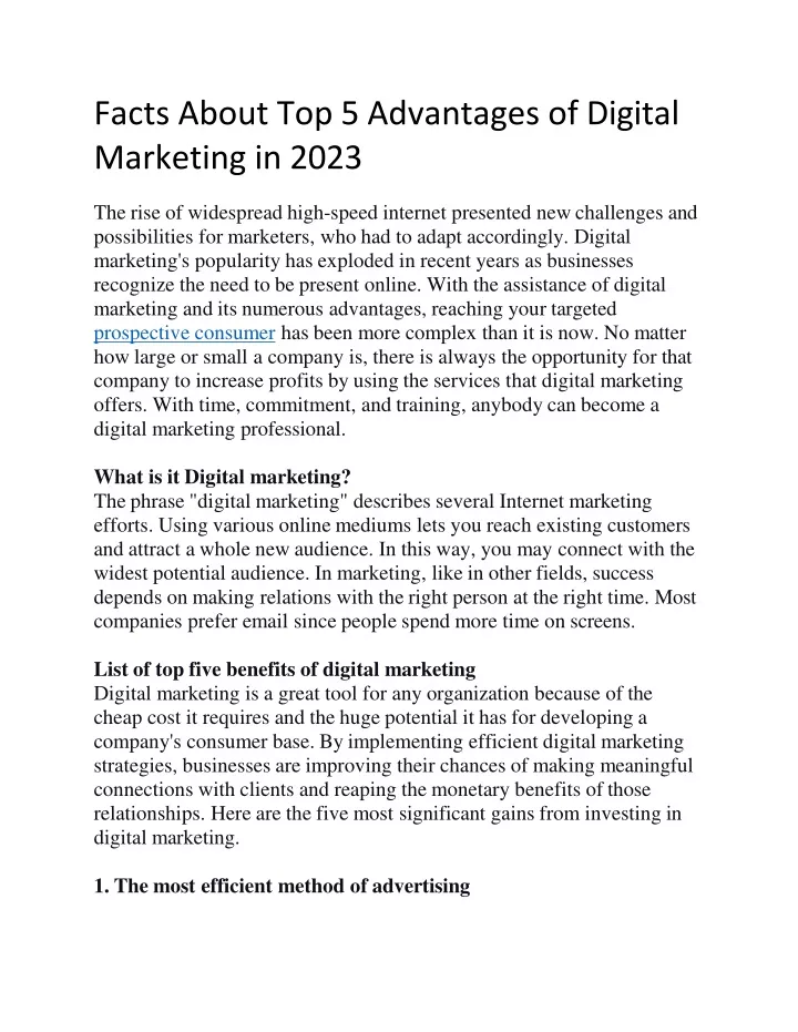 facts about top 5 advantages of digital marketing in 2023