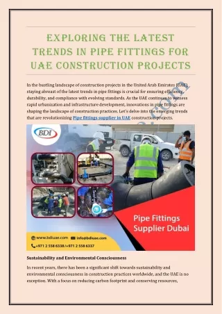 Exploring the Latest Trends in Pipe Fittings for UAE Construction Projects