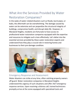 What Are the Services Provided by Water  Restoration Companies?