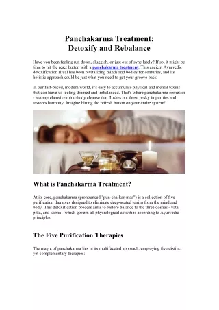Panchakarma Treatment Detoxify and Rebalance