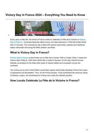 Victory Day in France 2024 Everything You Need to Know