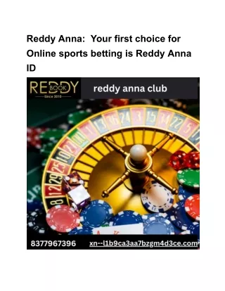 Reddy Anna  Your first choice for  Online sports betting is reddy anna ID
